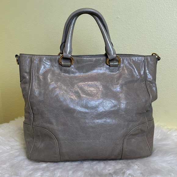 💯 Authentic Prada Gray Leather Tote Bag🍀 - Picture 8 of 13